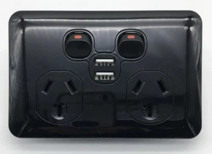 USB Doble Puerto Doble 3 Pines Toma de Punto de Alimentación Eléctrica Toma GPO Oblea Delgada - Imagen 1 de 11