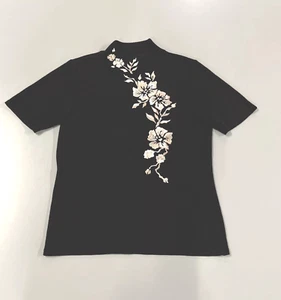 COLETTE MORDO Sadimara MED Pullover Knit Sweater Top Black Embroidered Flowers - Picture 1 of 7