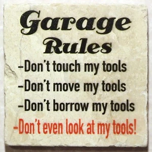Garage Rules Tumbled Marble Drinks Coaster (og) - Picture 1 of 2