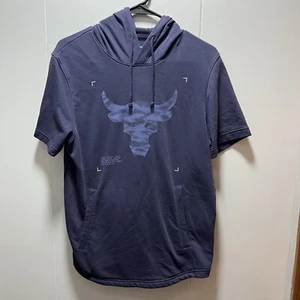 Under Armour Project Rock Short Sleeve Hoodie Sweatshirt Mens Size Small Blue - Picture 1 of 5