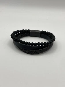 Black Stainless Steel and Leather Bracelet - Picture 1 of 1