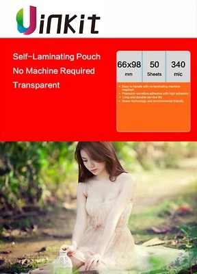 UINKIT Cold Laminating Pouch For ID Name Card 66x98mm Self Adhesive Film - 50 Sheets