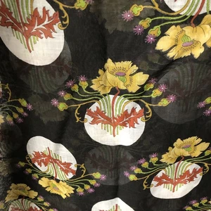 Asian Style Floral Fabric Sheer Black Yellow & Red Flowers 44” X 60” Sewing - Picture 1 of 3