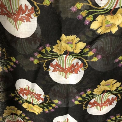 Asian Style Floral Fabric Sheer Black Yellow & Red Flowers 44” X 60” Sewing - Image 1 of 3