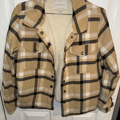 Chaqueta Camisa para Mujer LUCKY BRAND Forrada de Vellón a Cuadros TALLA MED Tostada/Negro Planck Foto 1 de 4