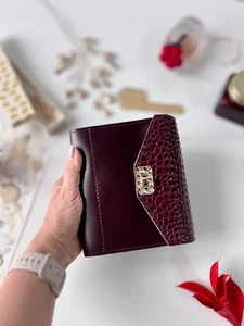 Burgundy leather notebook cover A7 6 rings mini wallet, Mini Planner Binder. - Picture 1 of 11