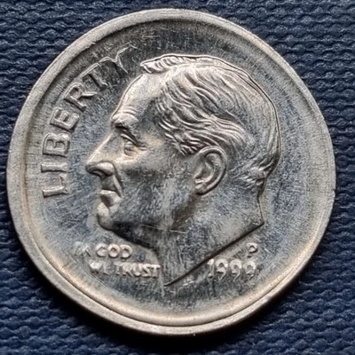 1999 P Roosevelt Dime 10c ERROR - Major + Deep Broad Strike Broadstruck  #96223 - Image 1 of 2