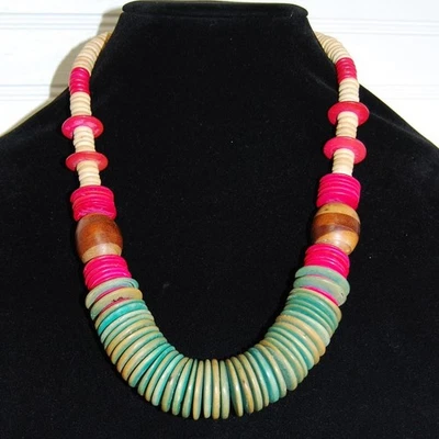 Collar Vintage Grueso Madera Multicolor Disco Cuentas Boho Hippie Joyería Foto 1 de 4
