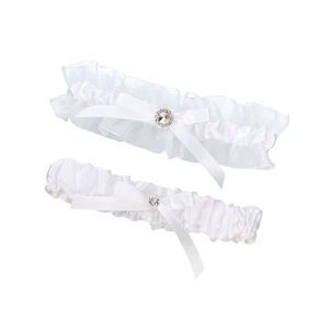 Juego de liga Lillian Rose blanco satinado estrás y perlas Keep and Toss - Imagen 1 de 2