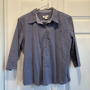 Vintage Christopher & Banks kariertes geknöpftes Oberteil mit 3/4-Ärmeln - Größe Large - Bild 1 von 8