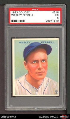 1933 Goudey #218 Wes Ferrell Indians PSA 5 - EX - Image 1 of 2