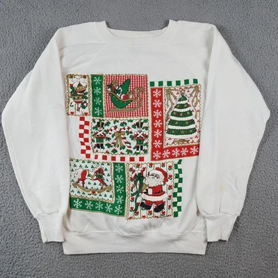 Sudadera Pullover Vintage Árbol de Navidad Vacaciones Papá Noel Talla M Cuello Redondo Años 80 Foto 1 de 4