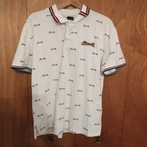 Le Tigre Polo Shirt Mens L White Tiger All Over Logo Print Short Sleeve - Picture 1 of 7