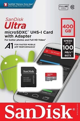 New Sandisk Ultra 400GB MicroSDXC UHS-I Card w/Adapter SDSQUAR-400G-GN6MA 100MB/ - Image 1 of 3