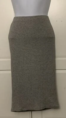 H&M Stretch Skirt Grey Rib Body-con Midi Wiggle Straight Pencil UK S Work Party - Image 1 of 3