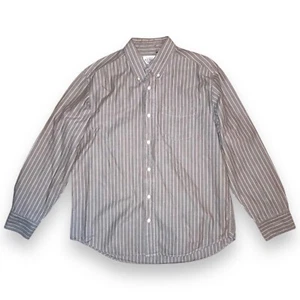 Vecchia camicia marina uomo grande grigia bianca a righe con bottoni manica lunga colletto casual - Foto 1 di 6
