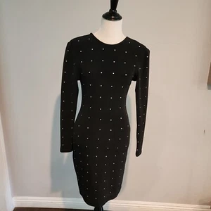 Tadashi Shoji 90s Long Sleeve Black Rhinestone Party Dress Women's Size S A-88 - Picture 1 of 6
