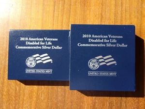 2010 W US Mint American Veterans Disabled for Life 2 SET Silver Dollar OGP/COA - Picture 1 of 8