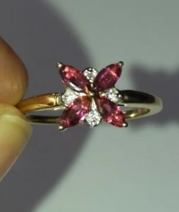 9ct Gold PINK TOURMALINE RING, Sparkly Pink Gemstones - NEW bnwt - Picture 1 of 9