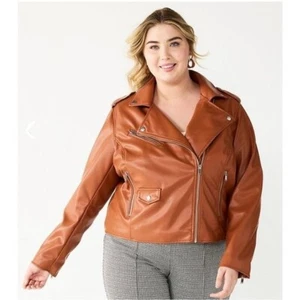 NWT Nine West Faux-Leather Moto Jacket Brown Plus Size 3X - Picture 1 of 3