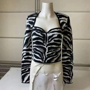 EXPRESS Zebra Print Padded Shoulder Sweater Women's Size S Black&White - Picture 1 of 6