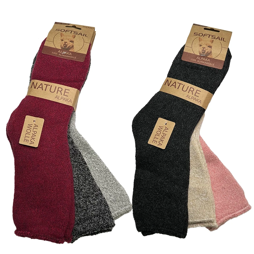 3/9 Paar Alpaka Socken Wollsocken - Warme Outdoorsocken Damen Wintersocken warm - Bild 1 von 4