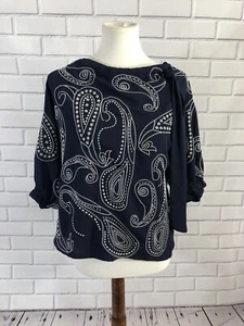 Jade Melody Tam Navy Blue Peasant Embroidered Top Womens XS NEW NWT $89.99 - Picture 1 of 5
