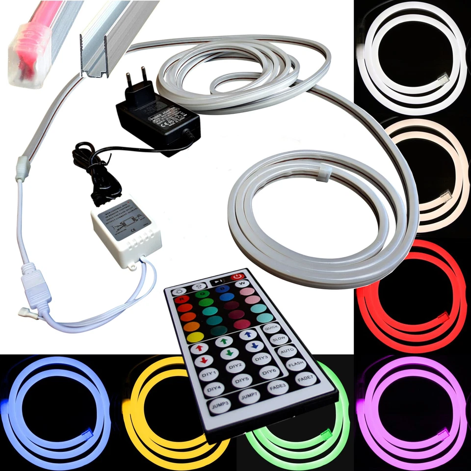 RGB LED Saunabeleuchtung 230V 12V hitzebeständig Leuchtstreifen warmweiß Schiene - Bild 1 von 3