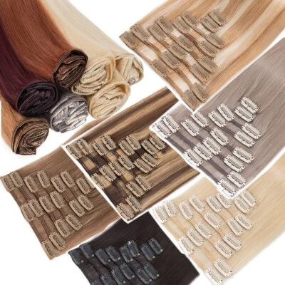 Clip in Real Human Hair Extensions Straight Full Head Thick Remy Hair 16-28inch - Image 1 of 4