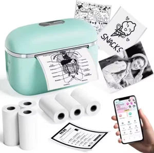 Mini Sticker T02E Thermal Portable Printer with 6 Rolls Pocket Sticker Maker - Picture 1 of 9