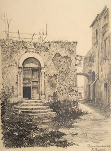 Fritz Ruppert (1878-1937) Antique Original Pencil Illustration, Old Doorway - Picture 1 of 7