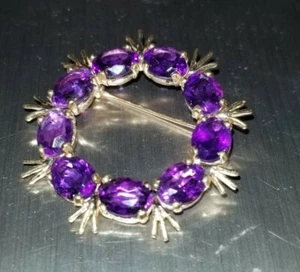 Antik Nachlass Vintage 14k 14kt Gelbgold Amethyst Anhänger Brosche Anstecknadel - Bild 1 von 10