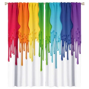 Abstract Rainbow Blackout Window Curtains, Rainbow Colored Paint with Leaking... - Picture 1 of 8
