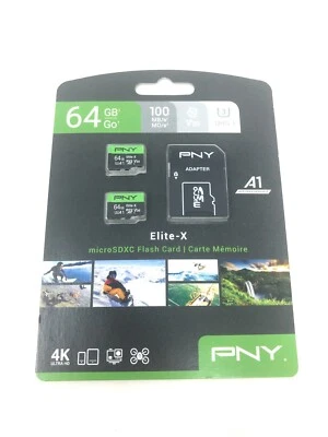 PNY 64GB Elite-X Class 10 U3 V30 100mb/s MicroSDXC Flash Memory Card 2-Pack - Image 1 of 3