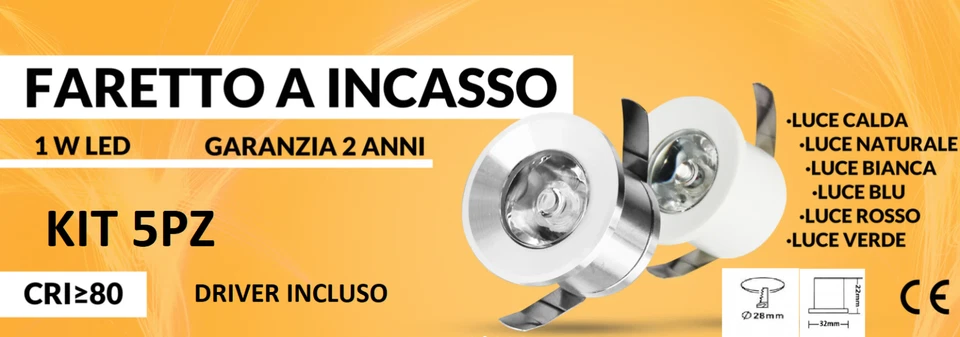 Faretto led incasso 1 watt quadrato mini spot punto luce 6500 3000 4000k argento - Immagine 1 di 1