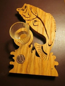 Carved HAND Wood Fish Holder with Small Glass & Tea Light Candle 6 1/2"Long - Bild 1 von 7