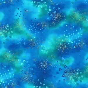 Laurel Burch Basics Glitter Dark Royal Blue w Aqua Fabric By the FQ - 1/4 YD - Picture 1 of 11
