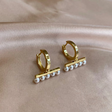 18k Gold Vermeil Freshwater Mini Pearls Balance Bar Drop Earrings