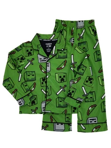 Minecraft Mojang Boys Green Flannel 2-Piece Sleepwear Pajamas Sleep Set XS 4-5 - Picture 1 of 1
