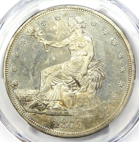 1875-CC Trade Silver Dollar T$1 Carson City Coin - Certified PCGS AU Detail Cover