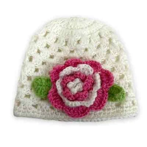 Hand Knit Child's Rose Beanie - Picture 1 of 6