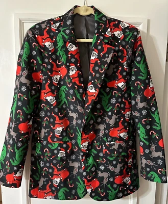 You Look Ugly Today Christmas dinosaur Santa ugly jacket blazer coat small New - Image 1 of 4