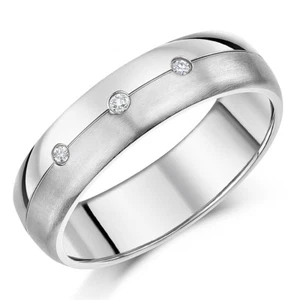 Titanium Engagement Wedding Ring 7mm Three Diamond Matt & Polished Band - Picture 1 of 2