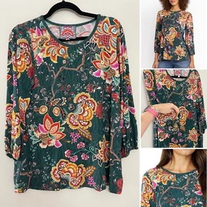 ohnny was Orizaba Puffärmel Boho romantisch grün Blumen Langarmshirt M. - Bild 1 von 9