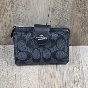 Portafoglio Coach medio con zip angolare in tela firmato C0082 grafite/nero - Foto 1 di 10