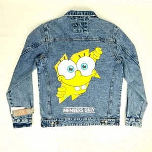New Members Only Mens Jean Jacket Nickelodeon SpongeBob Trucker Denim Sz Medium - Picture 1 of 8