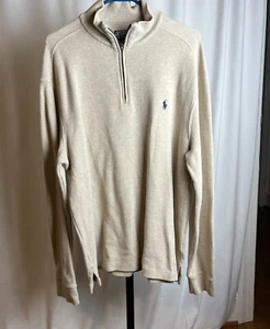 Pullover vintage Polo Ralph Lauren 1/4 cremallera para hombre grande beige suéter tejido logotipo - Imagen 1 de 12