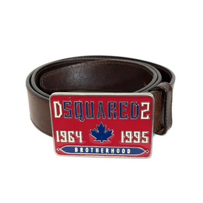 Auténtico DSQUARED2 - Cinturón de herrajes de cuero múltiple marrón oscuro rojo Foto 1 de 4
