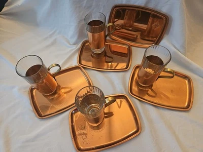 Juego de 4 té turco de cobre con bandeja extra y 4 tazas Foto 1 de 4