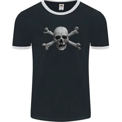 Der Jolly Roger Totenkopf Piraten Segeln Matrosen Herren Ringer T-Shirt FotL - Bild 1 von 2